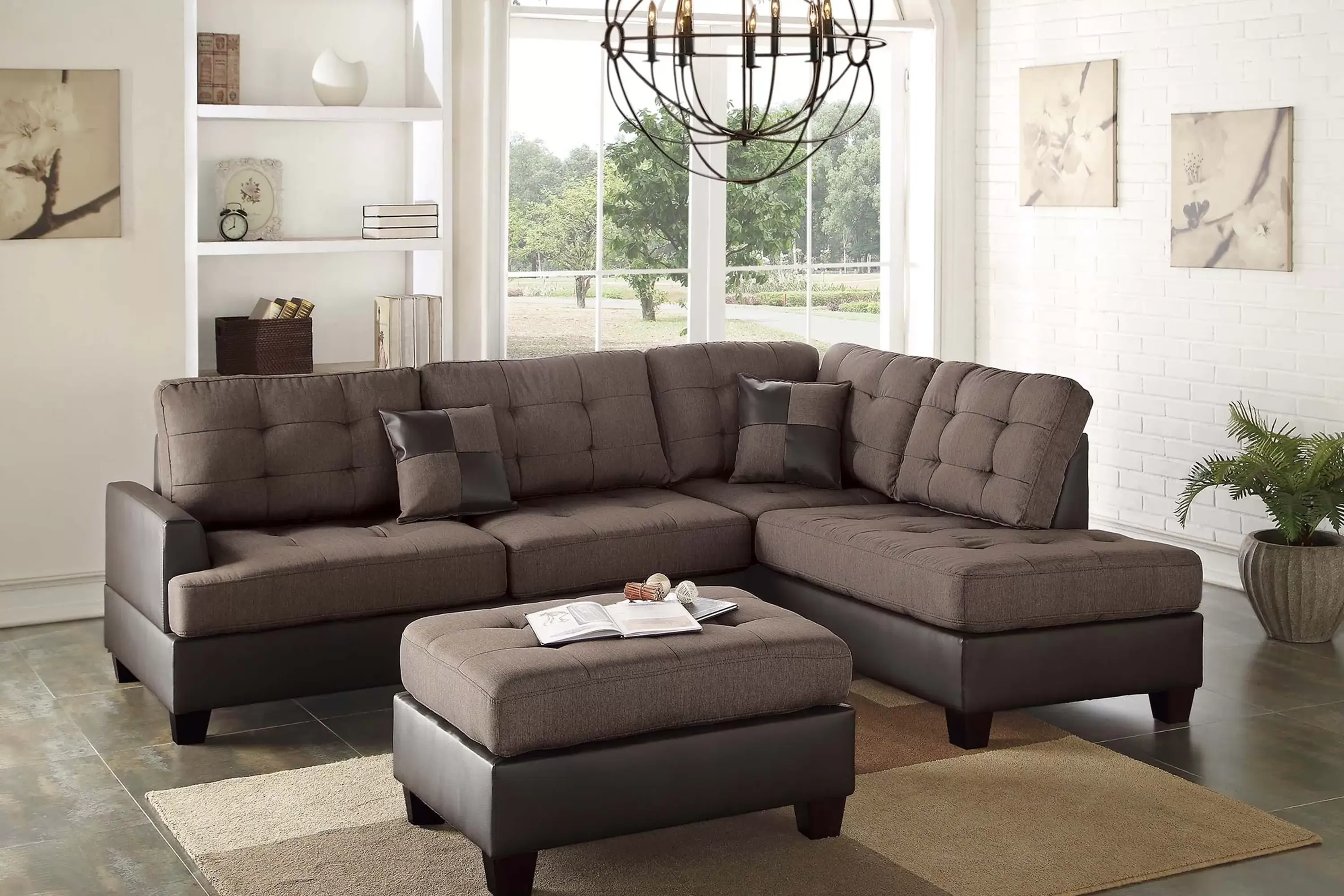 F6857 3pc Reversible Sectional Sofa Set W/ Ottoman