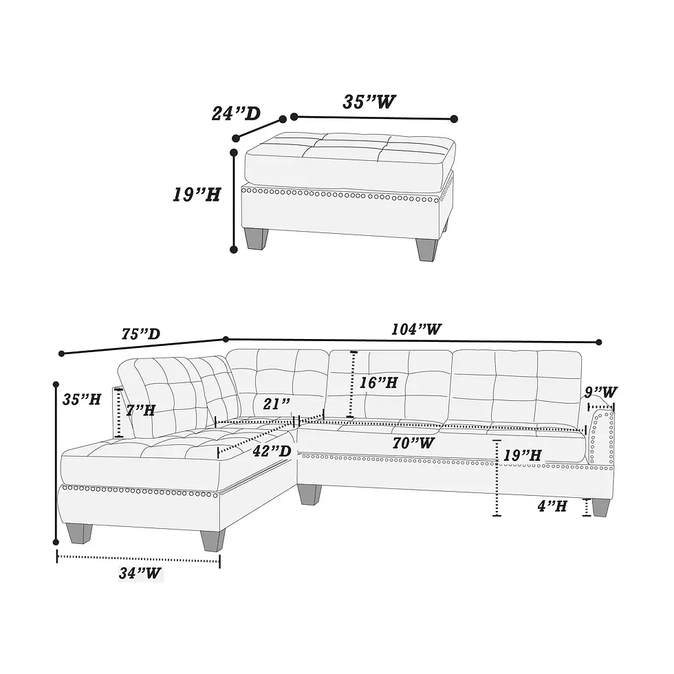 Thumbnail: F6505 3pc Reversible Sectional Sofa Set W/ Ottoman