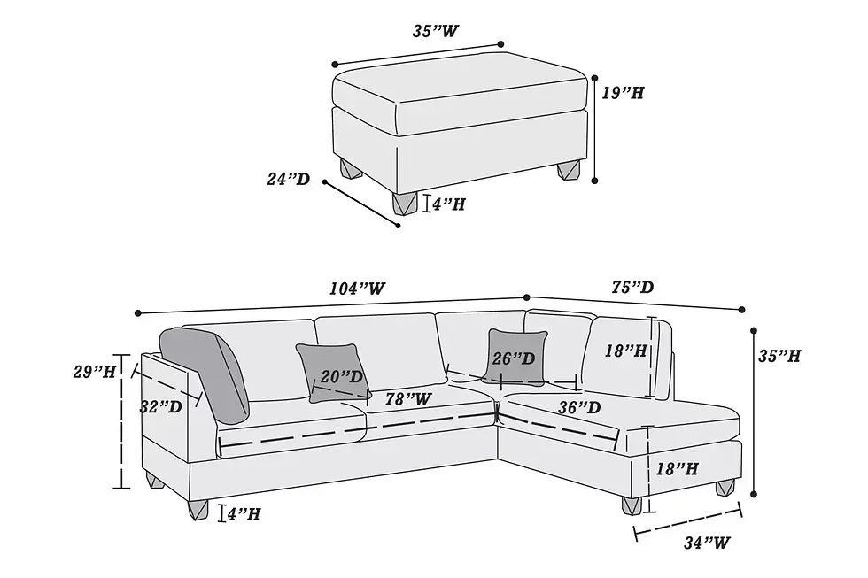Thumbnail: F7605 3pc Reversible Sectional Sofa Set W/ Ottoman