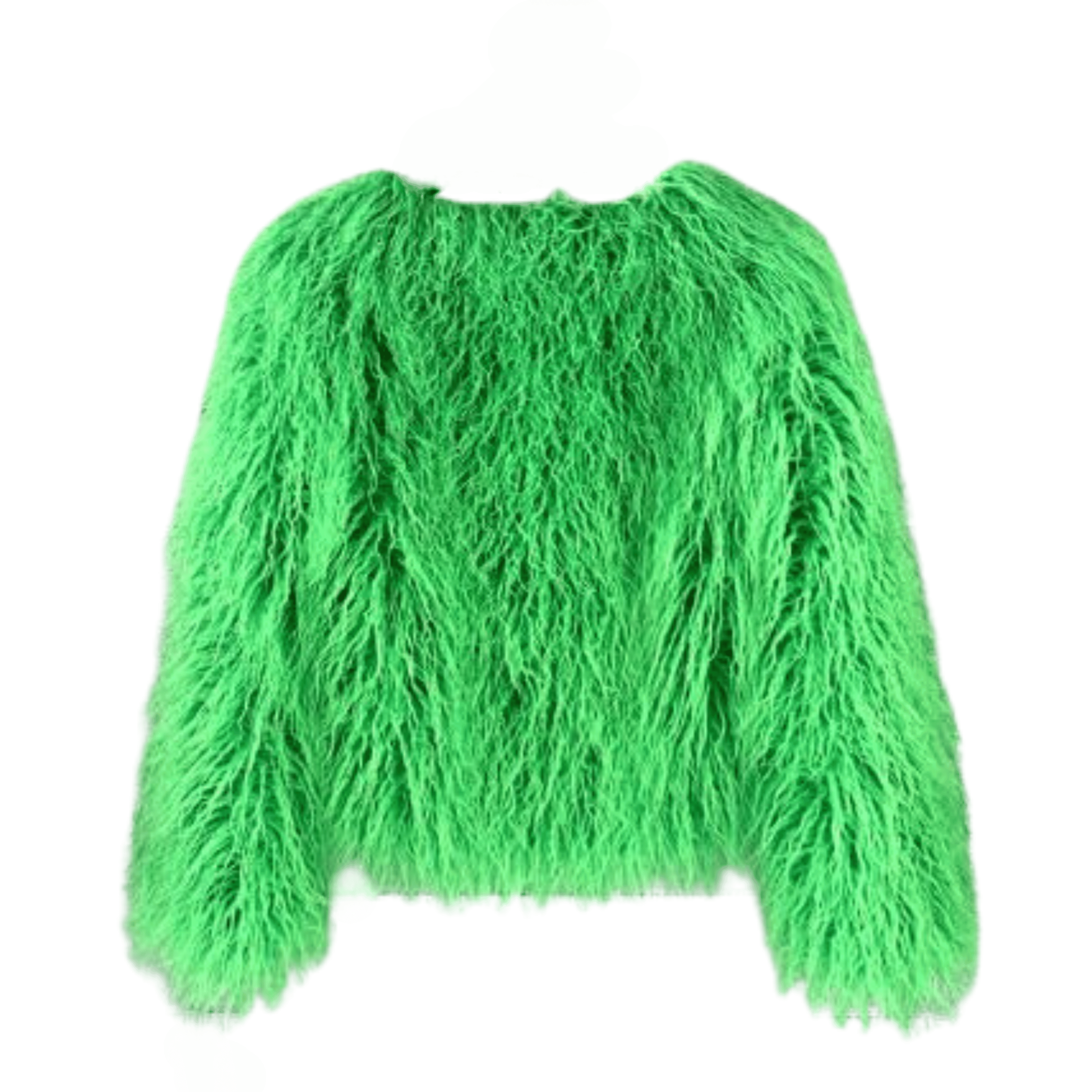 Kermit green faux fur coat, front view