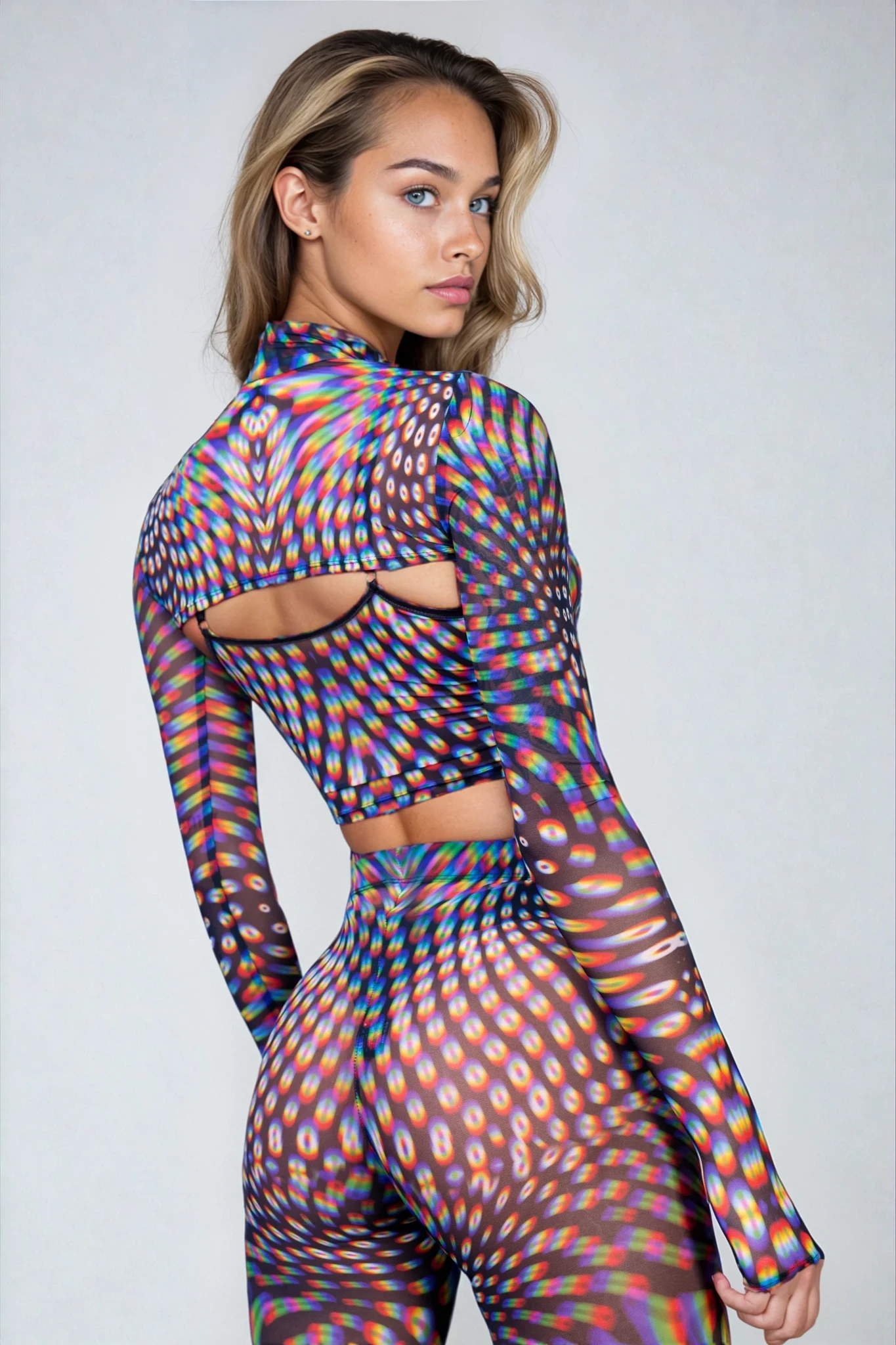 Back view of the Static Mesh Leggings on model in studio