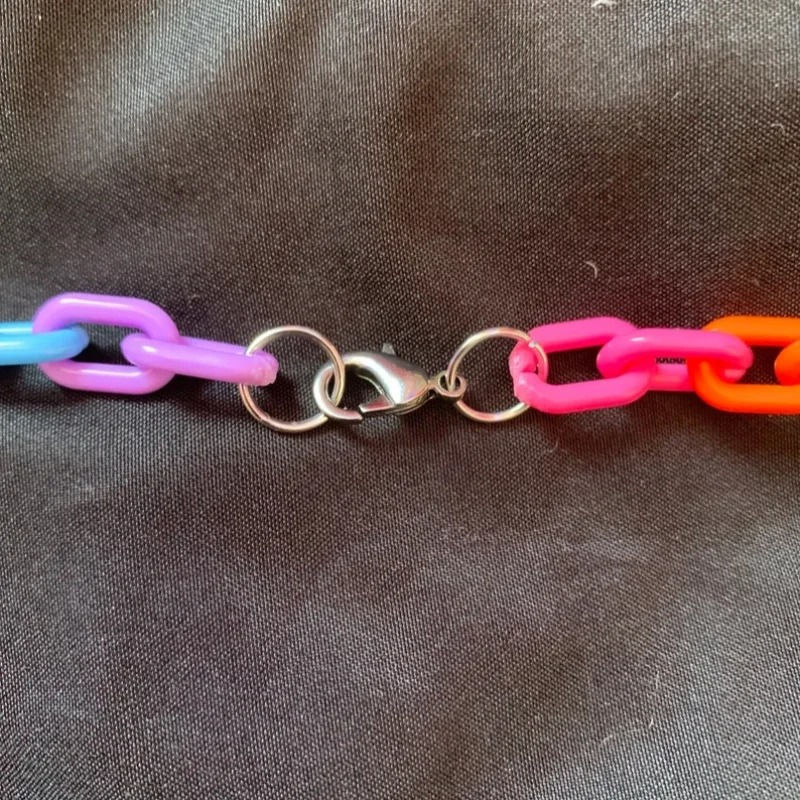 Detail view of the clasp fastener of the Rainbow Gummy bear necklace