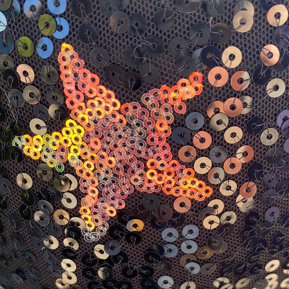 Thumbnail: Super close up of Star Spangled sequin flare pants showing fabric and colour