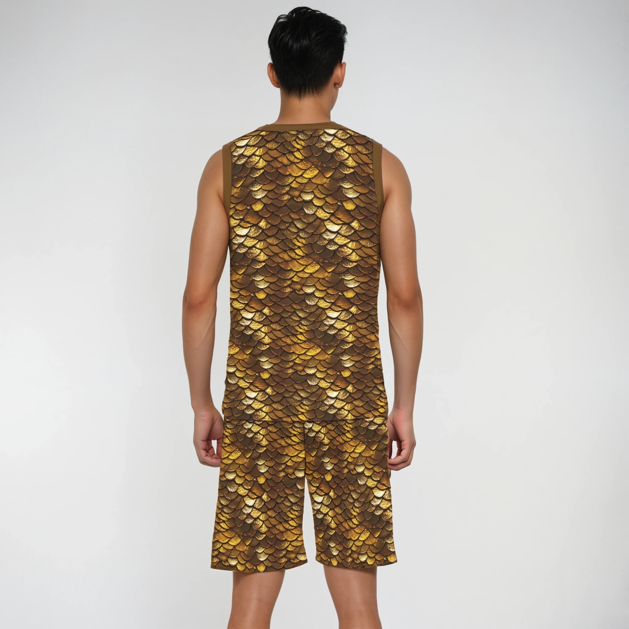 Back view of the Golden Dragon Basketball Set a model, showing overall fit and design.