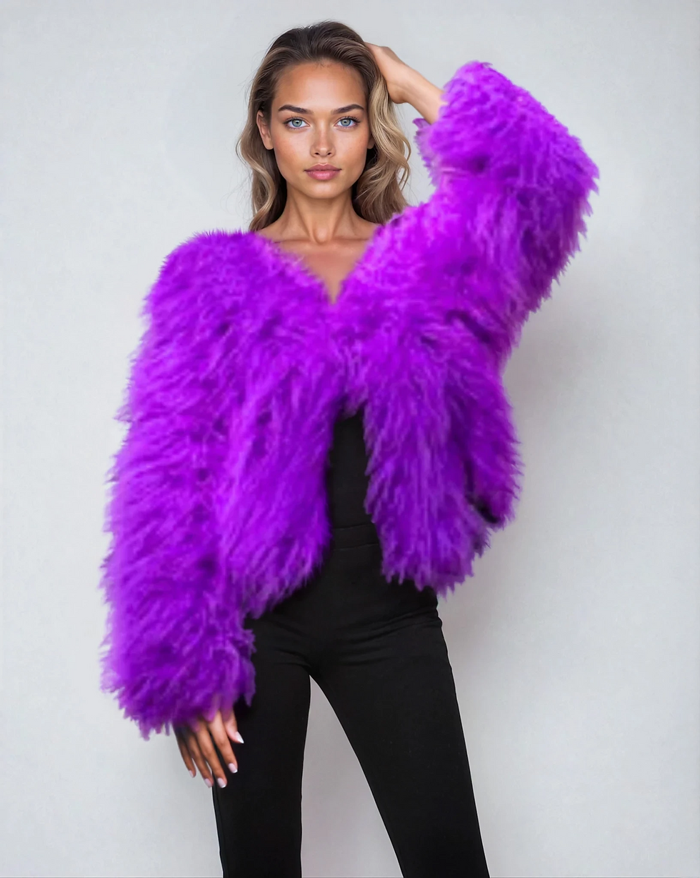Purple Haze faux fur coat texture close-up
