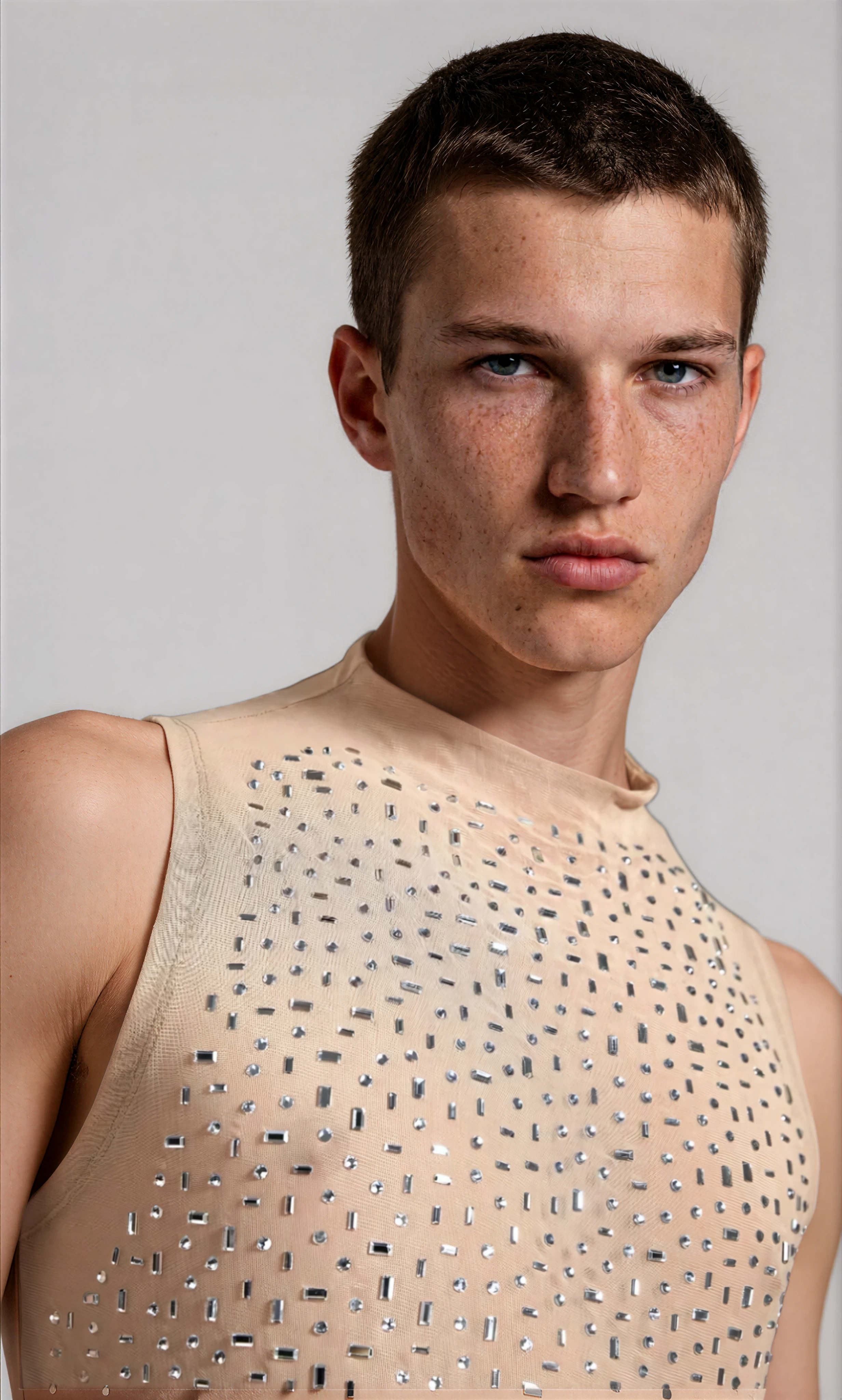 Stardust Mesh Top close up baguette crystal embellishment on mesh