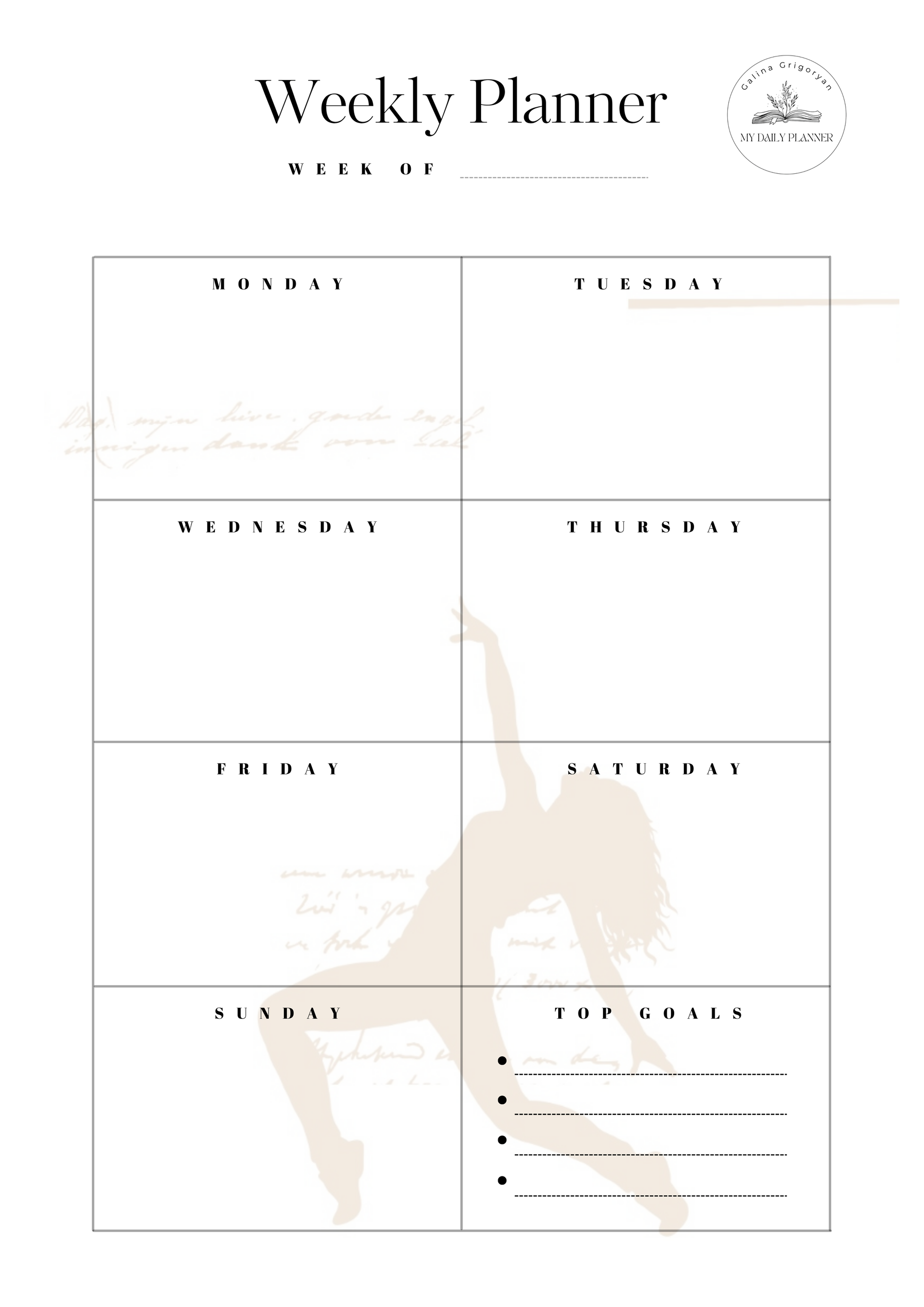 Modern weekly planner