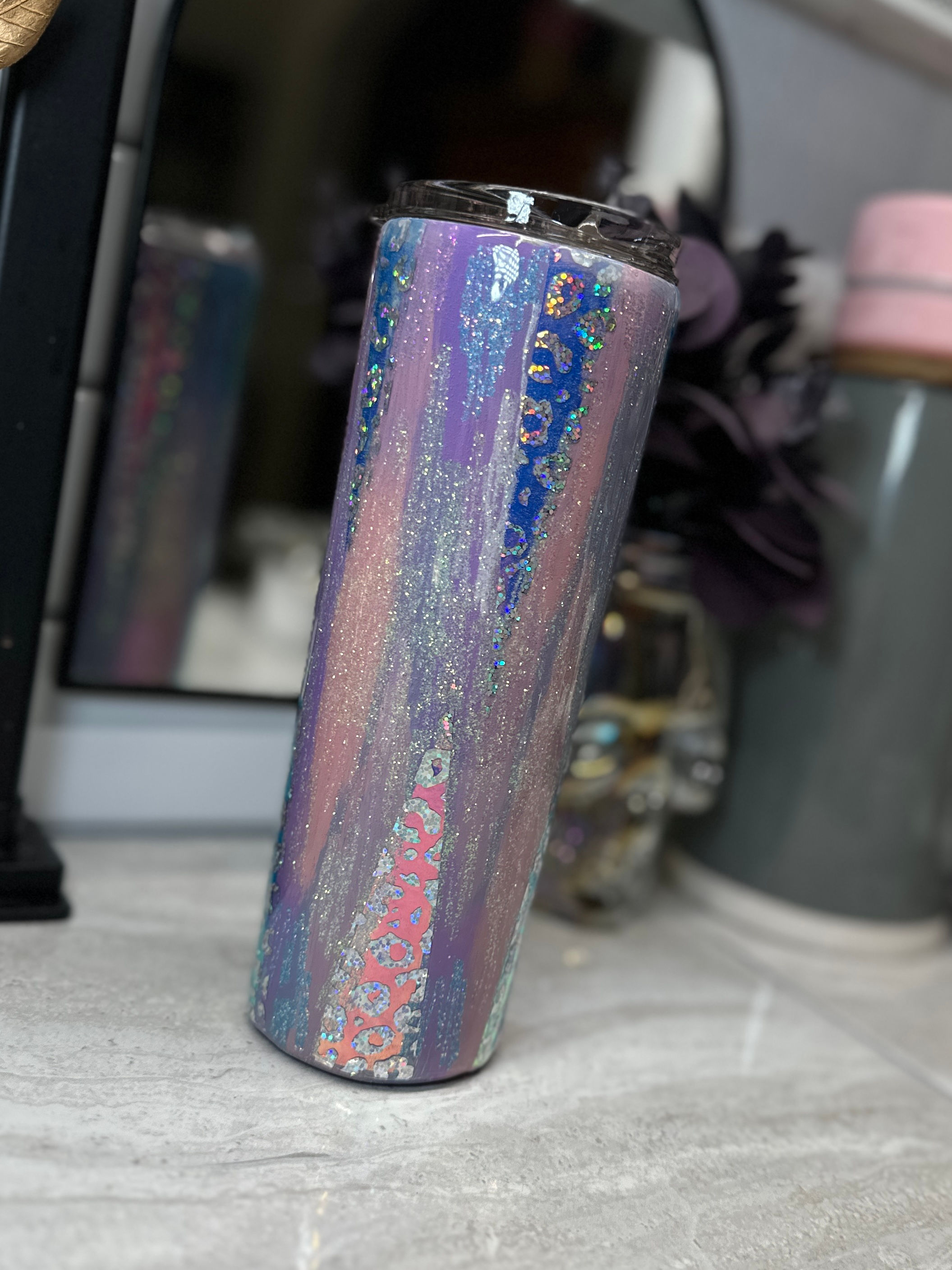Holographic Leopard Print Glitter Tumbler