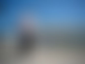Hombre calvo con camiseta rosa sostiene una foto frente a una valla metálica y alambre de púas bajo cielo azul.