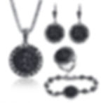 Thumbnail: Black Round Stone Resin Jewelry Set: Necklace, Bracelet, Earrings, Ring