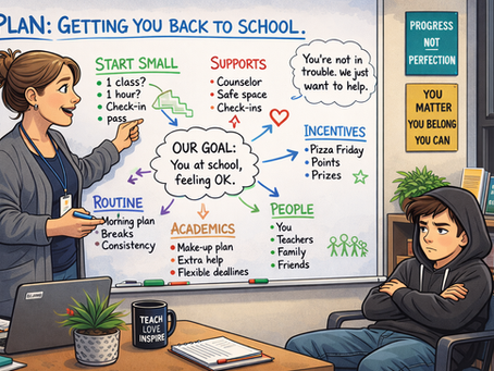 A teacher showing a student a plan to return to school