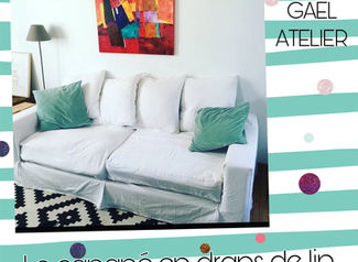 canapé en draps de lin revalorisés sur mesure -  anne gael atelier