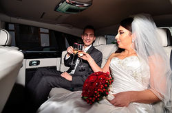 Bride and groom with champagne