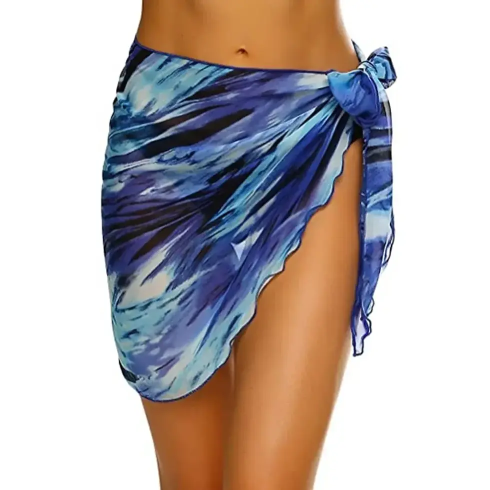 Thumbnail: Summer Women Short Solid Sarong Swimsuit Coverups Beach Bikini Wrap Sheer Short