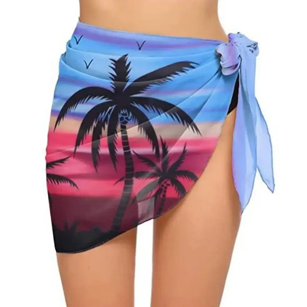 Thumbnail: Summer Women Short Solid Sarong Swimsuit Coverups Beach Bikini Wrap Sheer Short