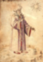 Pater Hermes philosophorum. Hermes Trismegistus utilizando um turbante árabe e ostentando uma coroa. Publicada aproximadamente durante o ano de 1475 em um manuscrito alquímico que se encontra armazenado na Biblioteca Medicea Laurenziana, em Florença.