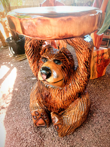 Tiki Murph custom carved white pine baby bear table