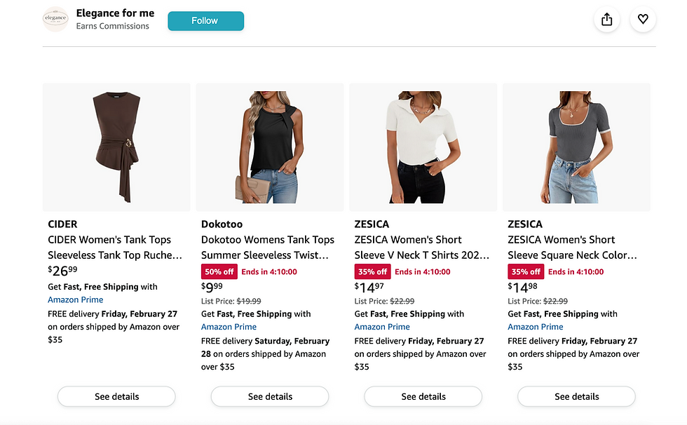 Online store displays CIDER, Dokotoo, ZESICA women's tops, prices $26, $19, $14.