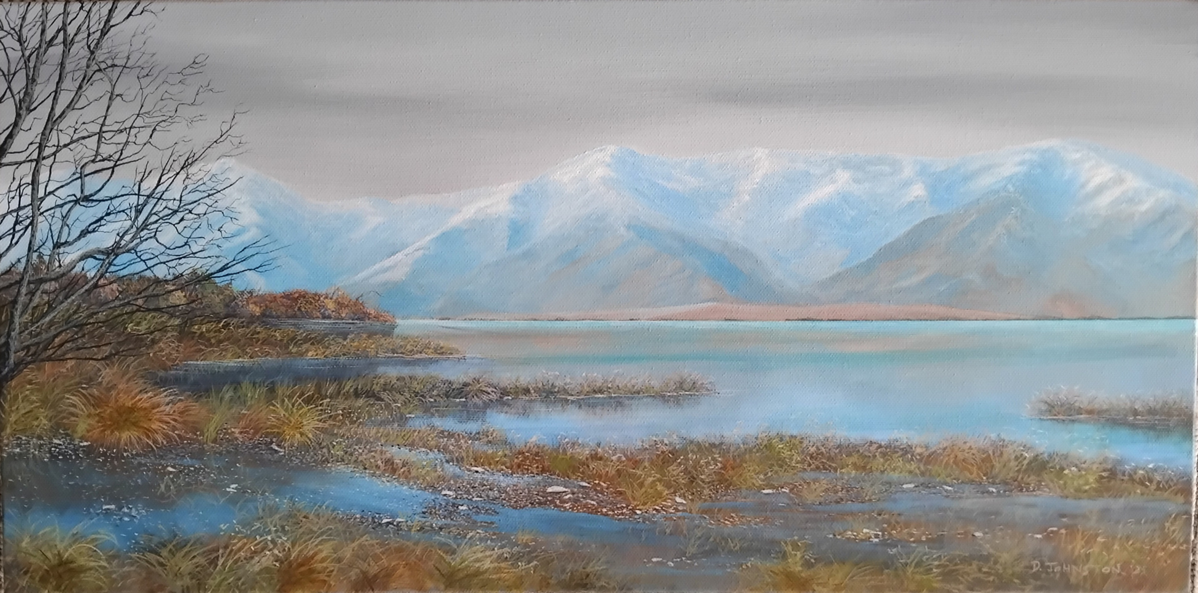 Lake Benmore original oil painting  600mm x 300mm