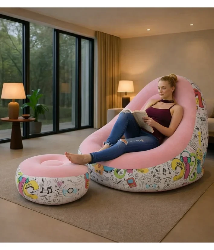 Simi Inflatable Chair Inflatable Sofa Chair Printed, Portable Air Sofa With Pump (Pink) - US ...