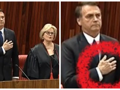 Somente Bolsonaro canta o Hino Nacional com a mão no coração durante a diplomação