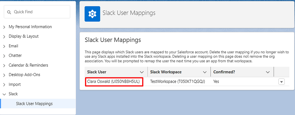 Send messages from Salesforce in Slack - Slack User Mappings