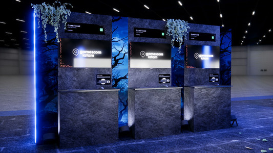 Área temática dos “4 Mundos da gamescom latam” na edição 2026 com decorações.