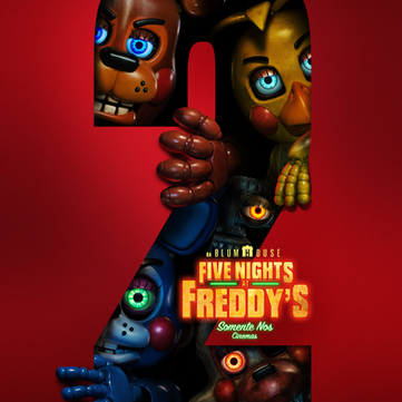 Pôster oficial de Five Nights at Freddy’s 2 mostra o retorno dos animatrônicos Freddy, Bonnie, Chica e Foxy em clima de puro terror.