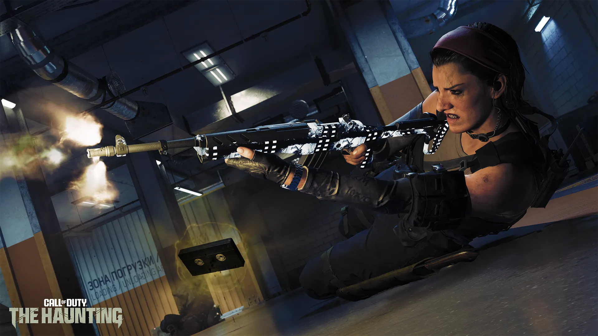 Arte promocional de Call of Duty Season 06 The Haunting com cenário sombrio e personagens