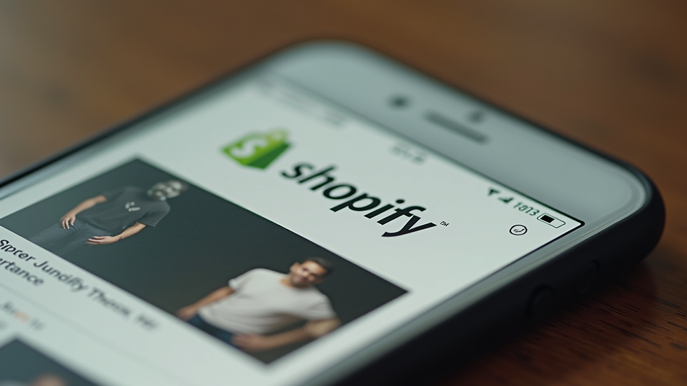 Close-up view of a mobile phone displaying a Shopify product page