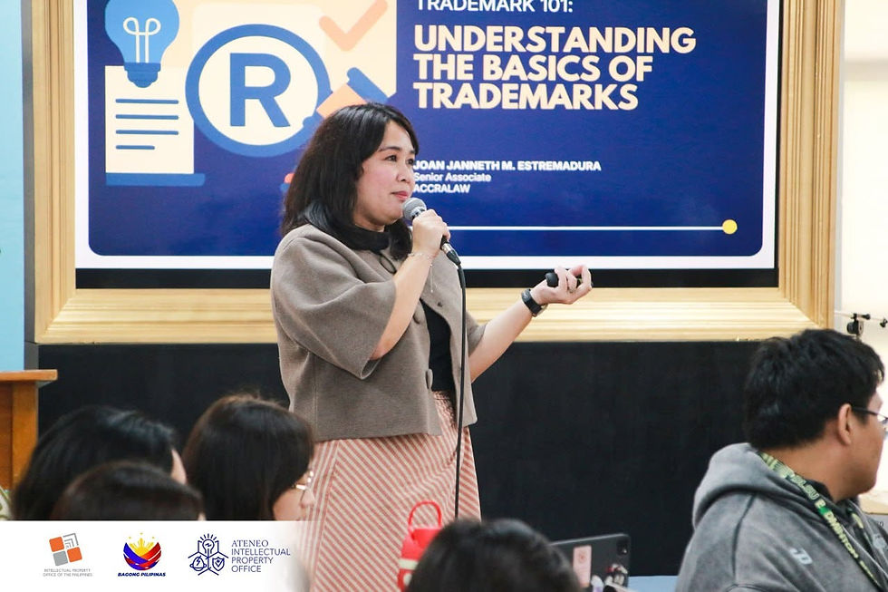 Image: Atty. Joan Janneth M. Estremadura discusses "Protecting Your Mark: Trademark and Its Impact on National Development," highlighting the role of trademarks in fostering innovation, strengthening businesses, and supporting economic growth. Image grabbed from the official Facebook page of the Intellectual Property Office of the Philippines.