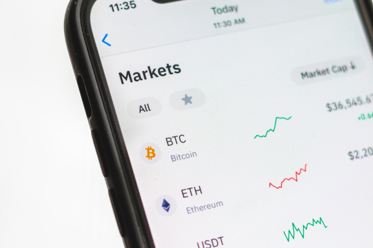 Cryptocurrency trading platform interface on screen