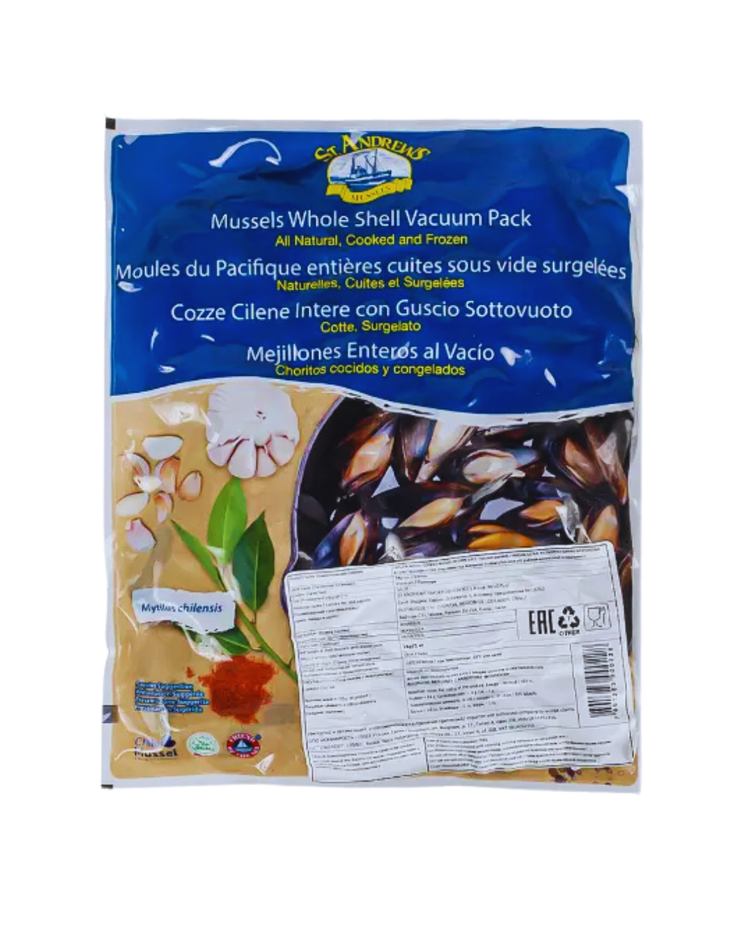 St. Andrews - Frozen Cooked Whole Shell Mussels 1kg