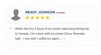 5-star Google review by Brady Johnson about his Chevy Silverado.