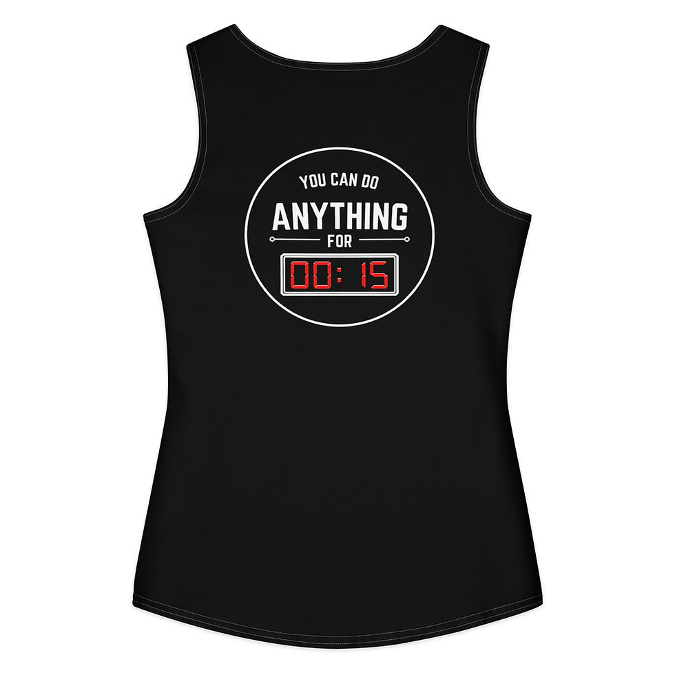 Thumbnail: Black cotton tank top with 'Anything for 15' logo