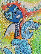 Sugar Skull Art with Koi Fish Prints