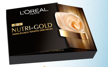 A box for L'Oreal Paris Nutri-Gold skincare product. The box features the L'Oreal Paris logo prominently displayed, along with the product name "Nutri-Gold" and a visual of the cream-colored product inside.