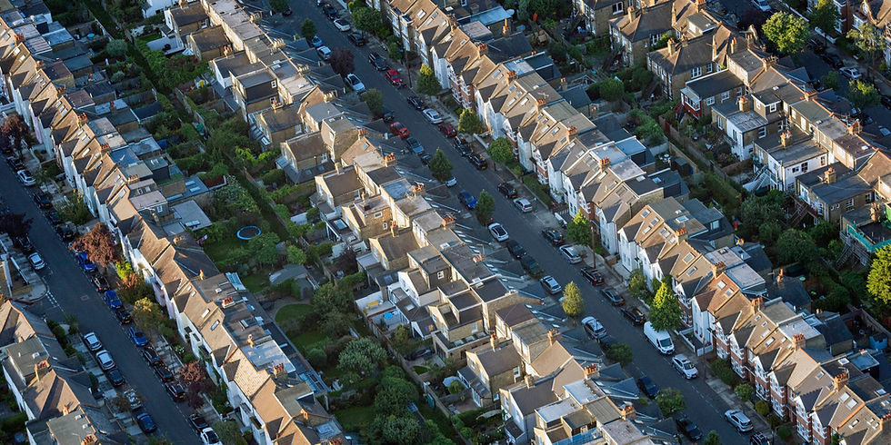 Residential street in the UK seen from above representing expat property goals
