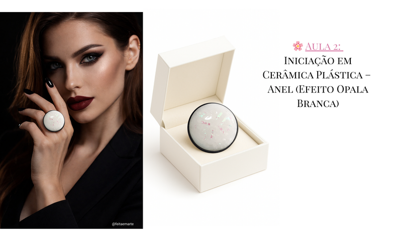 Anel em Cerâmica Plástica  - Efeito Opala Branca