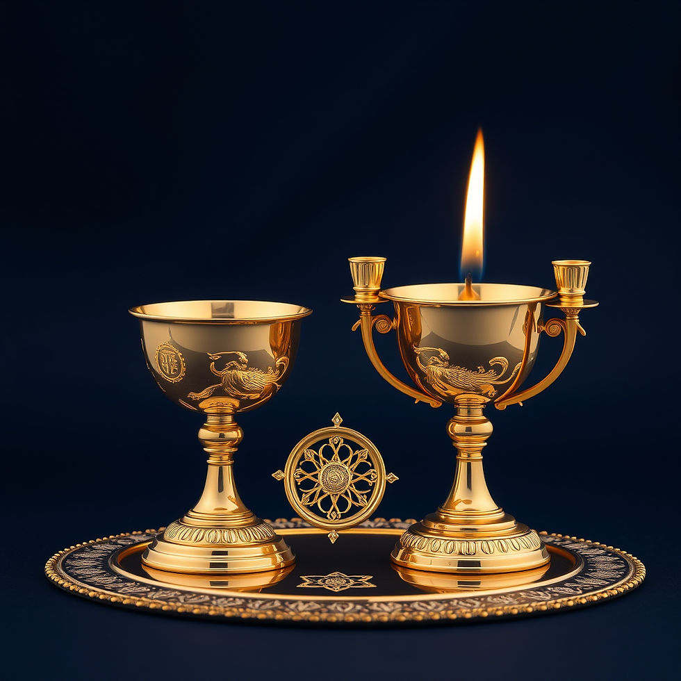 BRASS KIDDUSH CUP AND MENORAH AND DARKBLUE BACKGROUND.jpg