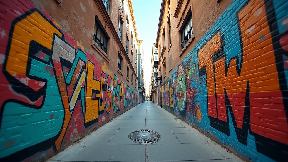 High angle view of colourful street art in a Sydney laneway