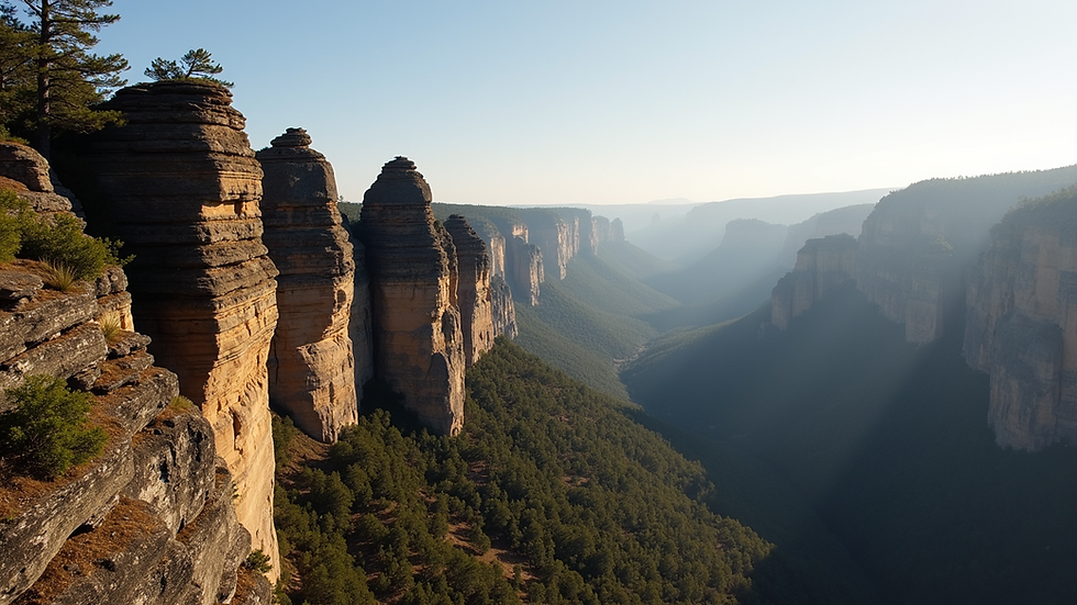 High angle view of the Three Sisters rock formation at Echo Point
