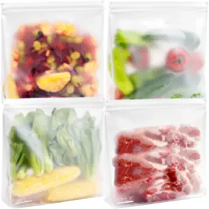 SPLF 4 Pack Dishwasher Safe Reusable Storage Bags, Reusable Gallon Freezer Bags