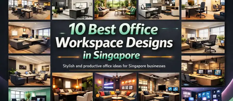 10 Best Office Workspace Designs in Singapore collage featuring modern, biophilic, minimalist and luxury office interiors