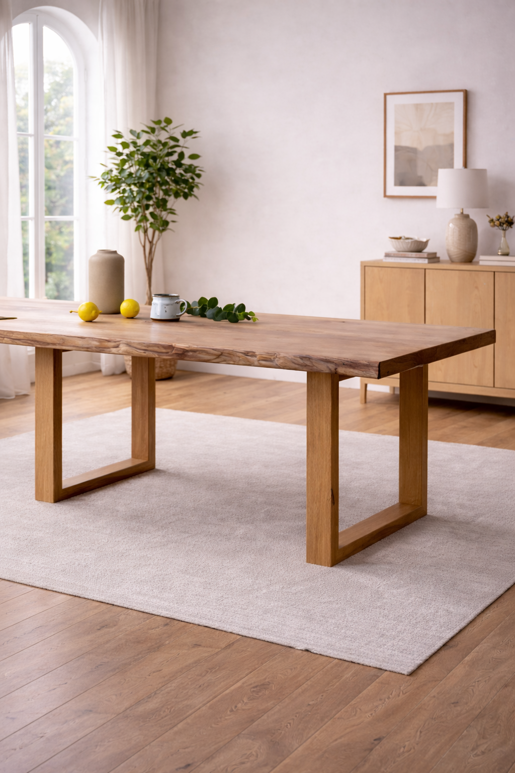 Live edge, Oak slab dining table [Wooden Legs]