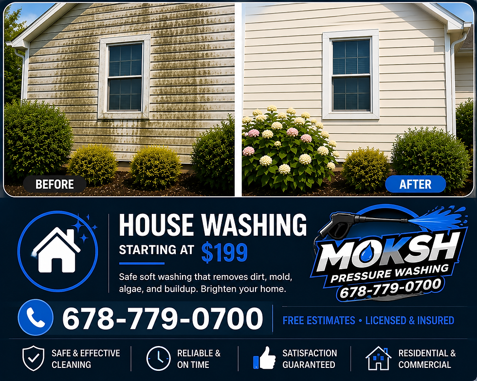 Before/after house siding clean with damage free soft wash.