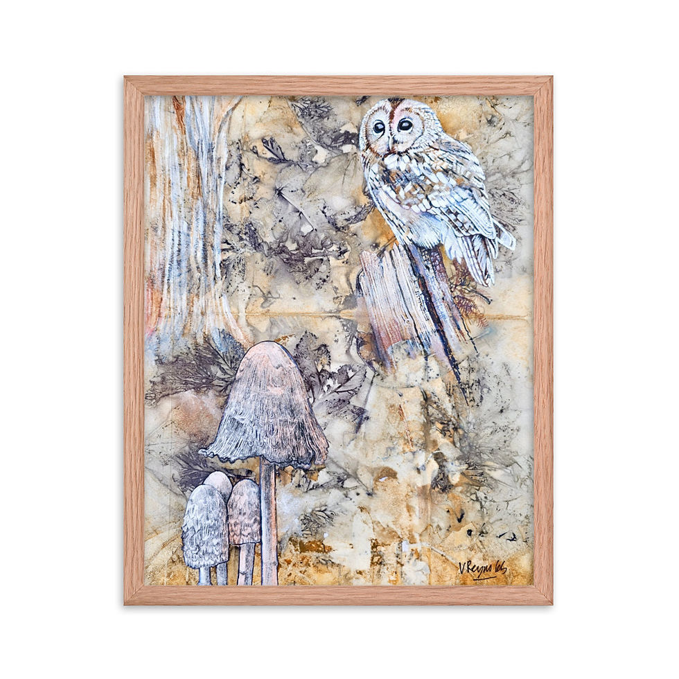 Thumbnail: Tawny Owl & Mushrooms - Framed poster
