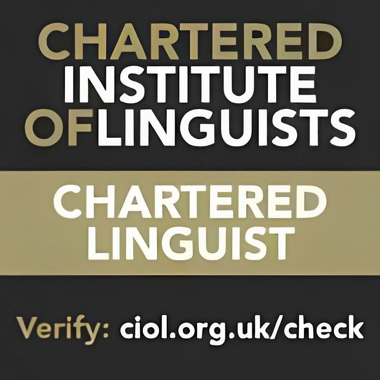 Chartered Linguist, Institute of Linguists. Verify ciol.org.uk/check.
