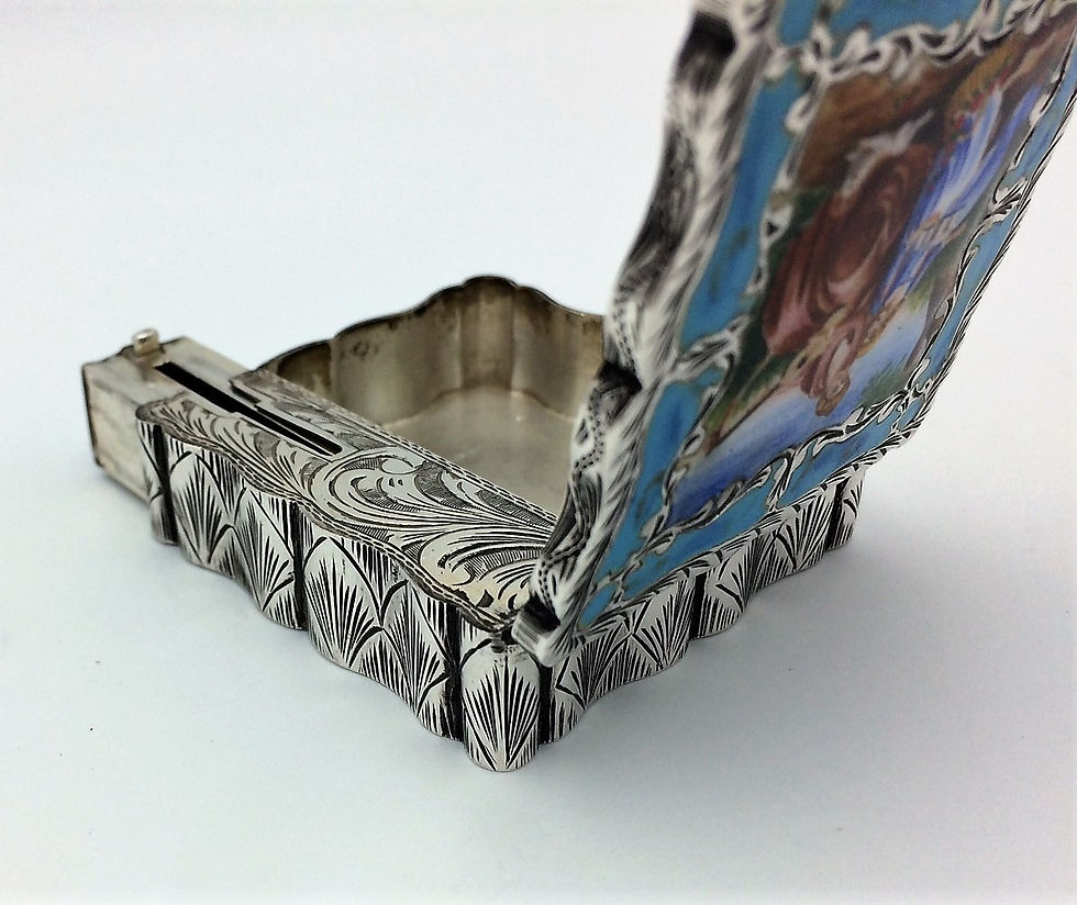 Thumbnail: Italian silver & enamel compact integrated lipstick holder Hallmarked Birm 1997