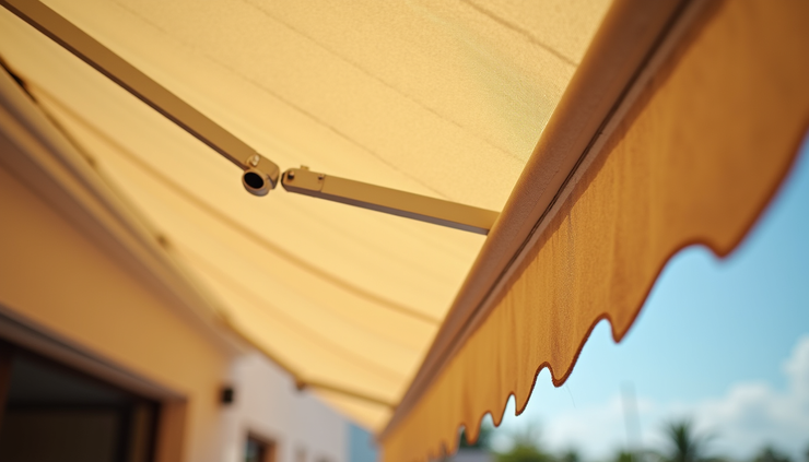 Close-up view of awning fabric texture showing UV protection coating